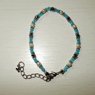 Zilveren Armband met Aquamarijn, Parel en Pyriet met verstelbaar zilveren slotje