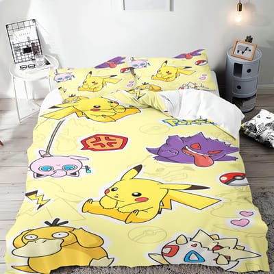 Pokémon Anime Dekbedovertrek Set Comforte Beddengoed Sets met Cartoon Print Twin Maat Kerstcadeaus 3-delig US King(264*228cm)3pcs