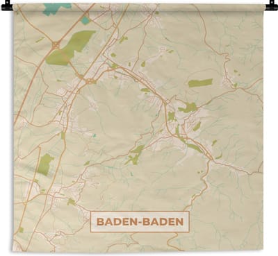 Wandkleed - Wanddoek - Plattegrond - Baden-Baden - Vintage - Stadskaart - Kaart - 180x180 cm - Wandtapijt