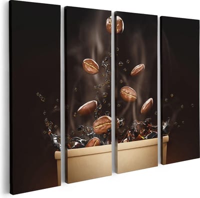 Artaza Canvas Schilderij Vierluik Koffie Beker Met Koffiebonen Erin - 80x60 - Foto Op Canvas - Canvas Print