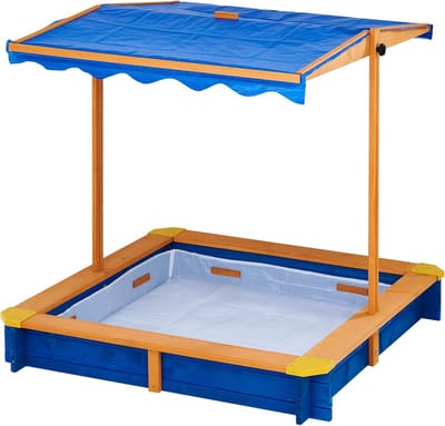 Houten Zandbak voor Buiten met Verstelbare Luifel en Deksel - Tuinspeelgoed voor Kinderen