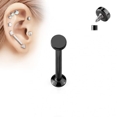 piercing plat rondje intern schroefdraad 1.2x6 - zwart - LMPiercings