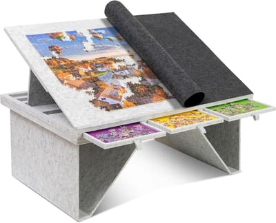 Puzzelbord - Puzzeltafel - Puzzelen - Opvouwbaar met poten - 92 x 63 cm - Donkergrijs