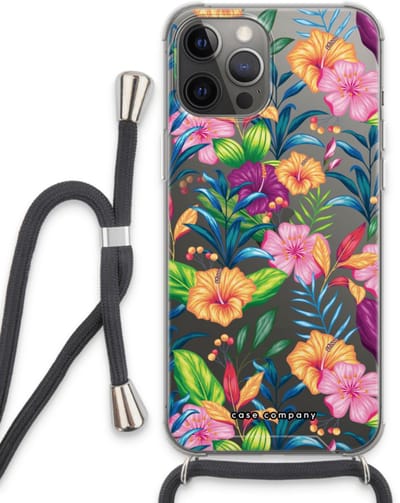 Case Company® - Hoesje met koord geschikt voor iPhone 13 Pro Max hoesje met Koord - Tropisch 2 - Telefoonhoesje met Zwart Koord - Bescherming aan alle Kanten en Over de Schermrand