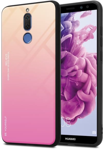 Cadorabo Hoesje geschikt voor Huawei MATE 10 LITE in GEEL - ROZE - Tweekleurige beschermhoes van TPU-silicone Case Cover en achterzijde van gehard glas