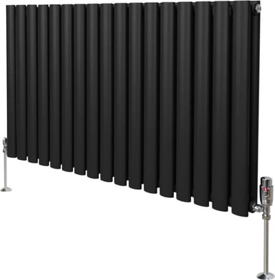 Ovale kolomradiator - zwart - 600mm x 1020mm - incl. chroom trv-kraan