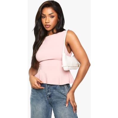 boohoo Dames Bengaline Top met Open Rug en Gebonden Peplum | Pink | Maat: 10