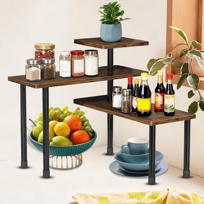 Verstelbare Hoekplank voor Keuken, 3-laags Organizer voor Koffiebar en Kruidenkast, Multifunctionele Opbergrek voor Keuken en Badkamer