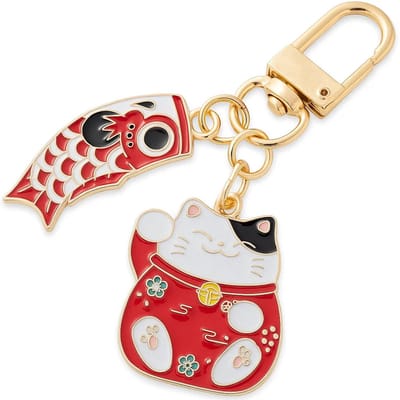 Sleutelhanger Maneki Neko I Leuke Japanse Sleutelhouder I Sleutelhouder I RVS I Rood/Wit