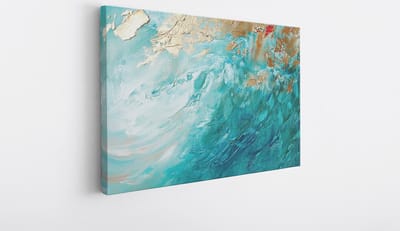 Saammp Canvas Schilderij - Goud - Blauwe kunst - Abstracte - 40x30 - Foto op canvas - Wanddecoratie - Muurdecoratie Woonkamer - Kantoor Decoratie