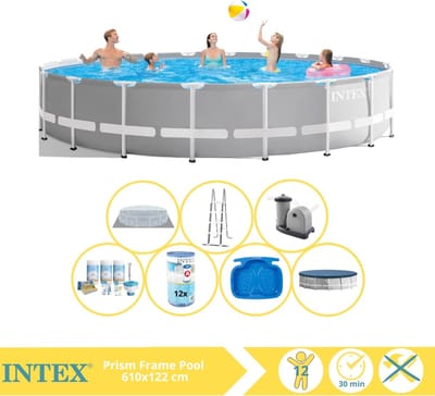 Intex Prism Frame Zwembad - Opzetzwembad - 610x122 cm - Inclusief Onderhoudspakket, Filter en Voetenbad