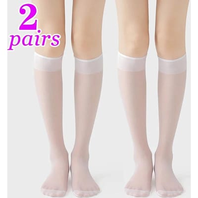2 Paren Lolita Zomer Sokken Zijde Kniekousen Buis Jk Meisjes Lange Sok Wit Zwart Halve Sok Lolita Nylon Knie Transparante Kousen One Size beige