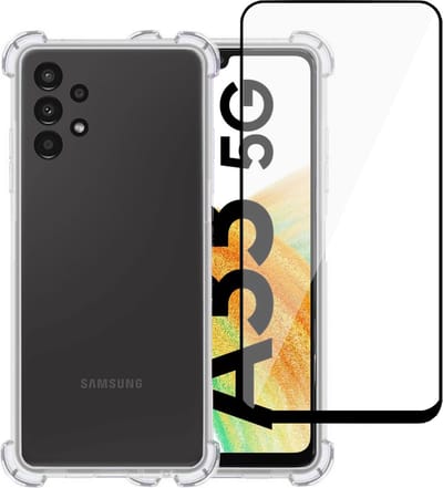 Hoesje geschikt voor Samsung A33 5G + Screenprotector – Full Screen Tempered Glass - Extreme Shock Case Transparant