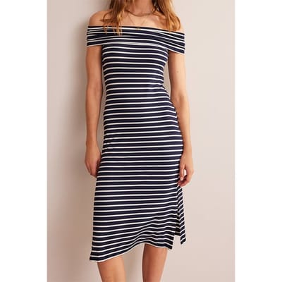 Boden Bardot Jersey Midi Dress Ivory And Navy Stripe Größe: 22R | Midikleider Outlet | Damen | Weiß