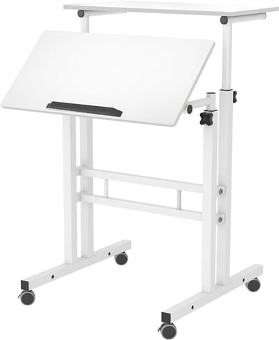 Computertafel bureau op wielen pc tafel 60x40x75 cm wit - In Hoogte Verstelbaar 70–115 cm - kantelbaar blad