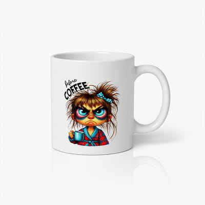 Grappige Koffiemok 330ml – Chagrijnig Meisje Voor Koffie – Herkenbare Ochtendbeker – Leuk Cadeau voor Koffieliefhebbers