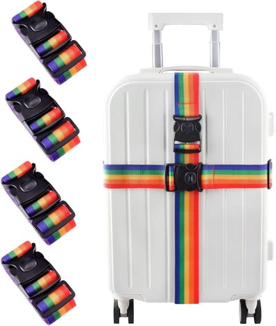 Verstelbare Kofferbanden Set van 4, 200 cm, Veiligheidsriemen voor Bagage, Reisaccessoires in Regenboogdesign