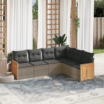 vidaXL - 6-delige - Loungeset - met - kussens - poly - rattan - grijs