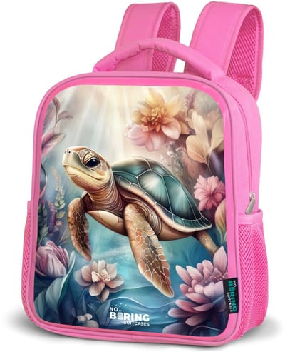 NoBoringSuitcases.com® - Rugzak roze - Schooltas meisjes - Zeeschildpad tussen bloemen onder water - Kinder rugtas meisje - Boekentas kind - Kinderrugzak voor school - Schoolrugzak