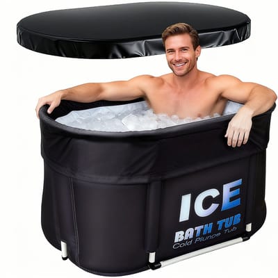 Sensova IJsbad Ovaal 450L met Deksel - Draagbaar Ice Bath voor Spierherstel, Koudwatertherapie en Sneller Herstel - Compact IJsbad voor Thuis, Tuin of Balkon, Geschikt voor Dagelijks Gebruik