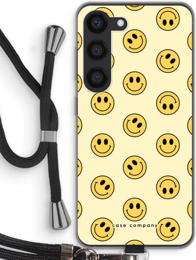 Hoesje met koord geschikt voor Samsung Galaxy S23 hoesje met Koord - Smiley N°2 - Telefoonhoesje met Zwart Koord - Bescherming aan alle Kanten en Over de Schermrand