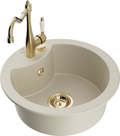 Mexen Diego granieten spoelbak 1-komers met keukenkraan Carla, beige - 6512-69-670700-50