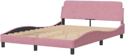 Bedframe met hoofdeinde - Tweepersoonsbed ombouw - Slaapkamer inrichting - Zacht fluweel comfort - 120 x 200 cm - Roze