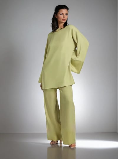Satijnen Dames Twinset – Tuniek & Broek – Pistache – Elegante Pasvorm – Ravishing Belle- maat L