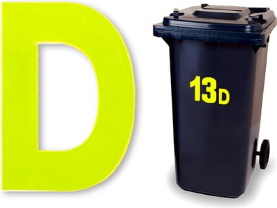 Huisnummer kliko sticker - Letter D - Geel Reflecterend - plakletter stickers - huisnummer letter - container letters - brievenbus letter - CoverArt
