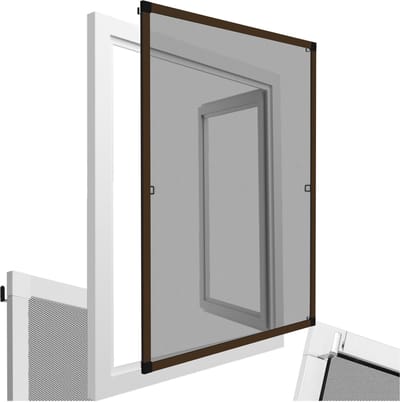 tectake® Inzethor - Raamhor- 100 x 120 cm - Aluminium Kozijn - Voor Raamkozijnen, op maat verstelbaar zonder boren en schroeven - Muggengaas - Bruin