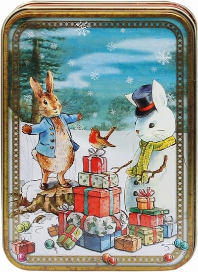 Blikje Peter Rabbit met cadeaus 14.2x10.1x5.2cm