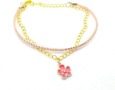 2 Love It Golden Flower - Enkelbandje - Suède & Goudkleurig - Met studs - 20 t/m 25 cm