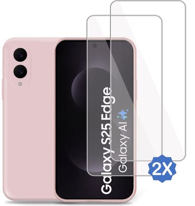 TechNow Hoesje + 2x Screenprotector geschikt voor Samsung Galaxy S25 Edge Hoesje Screenprotector - Tempered Glass - Extreme Shock Case Rose