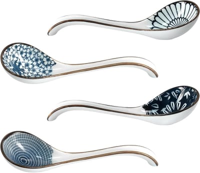 Set van 4 keramische soeplepels, lange lepel voor tafelgerei, ideaal voor soep, dumplings en desserts