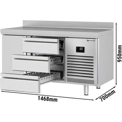 GGM Gastro Kühltisch Premium PLUS - 1468x700mm - mit 1 Tür, 3 Schubladen - Aufkantung