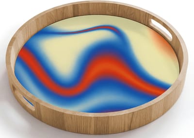 Dienblad rond 40x40 cm - Schootdienblad hout - Golven - Kleurrijk - Abstract - Borrelplank rechthoek - Plateau houten dienbladen