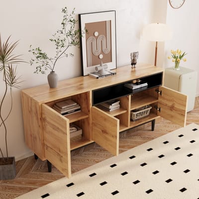 DESMIU Dressoir - Modern Opbergmeubel Met 3 Deuren En Verstelbare Planken - Voor Woonkamer En Eethoek - MDF En Houtlook - 160x35x76 Cm