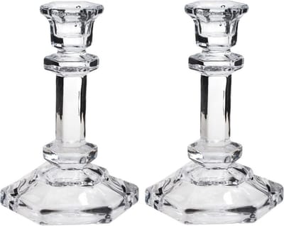 Concorde Kaarsen kandelaar - Set van 2x stuks - 9.5 x 14 cm - decoratief glas - dinerkaarsen standaard - houder
