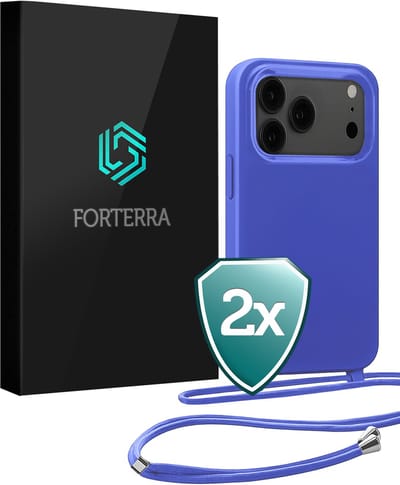 Hoesje Geschikt voor iPhone 17 Pro Case Siliconen Hoes Met Koord - Hoes Geschikt voor iPhone 17 Pro Met Telefoonkoord Hoesje Backcover - Felblauw - 2 PACK