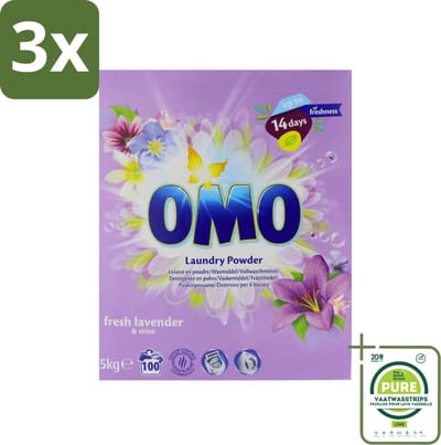 3 x Omo - Waspoeder - Lavendel & Mint - 5 kg - 100 Wasbeurten - Grootverpakking - Wasmiddel - Waspoeder - Lavendel En Mint - Wasbeurt - Wasgoed