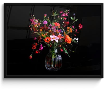 Poster in lijst - Fotolijst 70x50 cm - Posters - Boeket - Veldbloemen - Vaas - Posterlijst zwart - Decoratie - Wanddecoratie woonkamer - Muurdecoratie slaapkamer