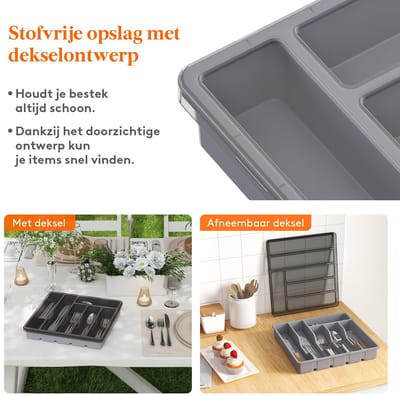 Dailygoody - Besteklade - Bestekopbergdoos - Compact en functioneel - Grijs - Bestekorganizer - Geschikt voor keukenla - 6 compartimenten