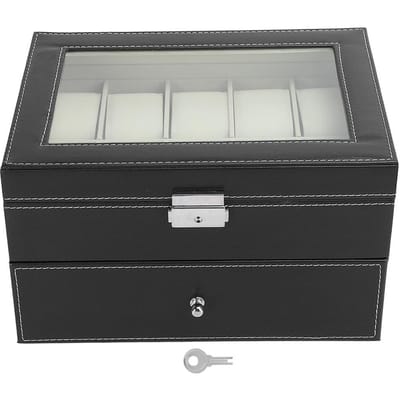Dubbellaagse Horlogedoos Case 5 Vaks Brillen Opbergdoos 10 Vaks Horlogedoos (Zwart) gray