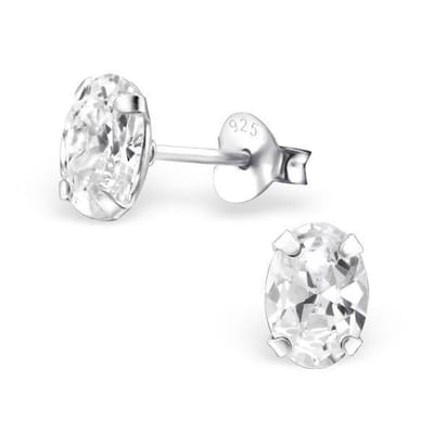 Aramat Jewels | Oorbellen | Zilveren Ovale Zirkonia Oorstekers – Meerdere Kleuren & Maten 925 Zilver | 7x5mm / Transparant | |3mm | Zilver | Kinderen, Volwassenen | Verkleurd niet