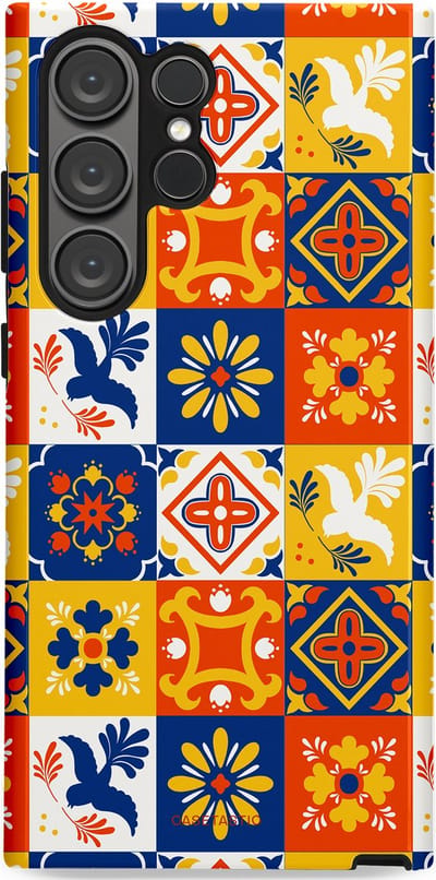 Casetastic Hoesje Geschikt voor Samsung S23 Ultra - Stijlvolle Beschermende Duo-layer Case - Mediterraanse Tegels