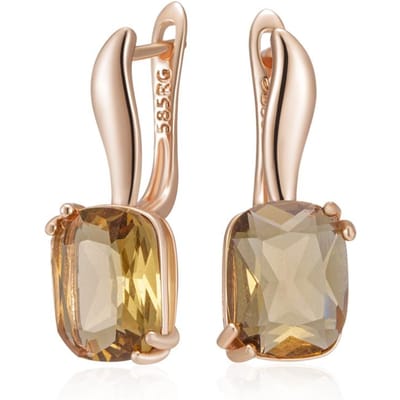 Boucles d'oreilles pendantes carrées en zircon naturel marron pour femmes, simples, couleur or rose, haute qualité, bijoux de mariée beige