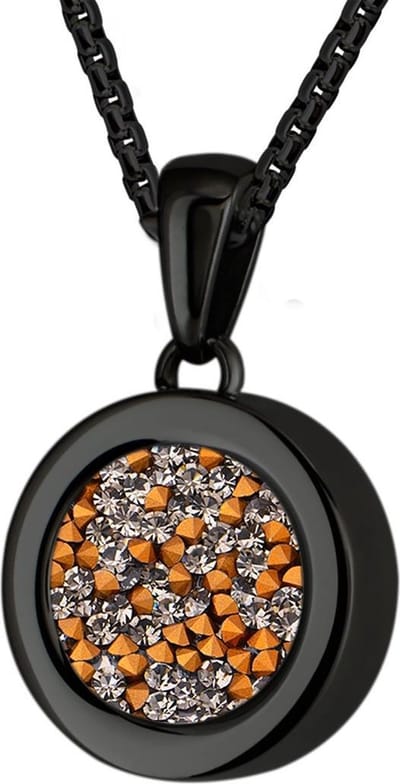 Quiges 12mm Mini Munt Hanger Zwart RVS Glans met Zirkonia Transparant Munt en met Anker Ketting 42-46cm