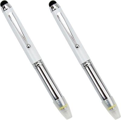 Multifunctionele 3-in-1 Balpen met LED Zaklamp en Stylus, Zwart, 2 Stuks voor Touchscreens en Schrijven