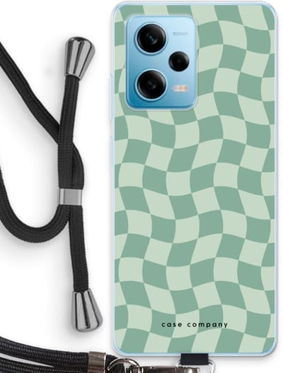 Case Company® - Hoesje met koord geschikt voor Xiaomi Redmi Note 12 Pro 5G hoesje met Koord - Grid Groen - Telefoonhoesje met Zwart Koord - Bescherming aan alle Kanten en Over de Schermrand