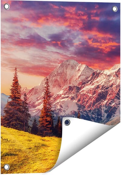 Gards Tuinposter Alpen Landschap met een Kleurrijke Hemel - 40x50 cm - Tuindoek - Tuindecoratie - Wanddecoratie buiten - Tuinschilderij